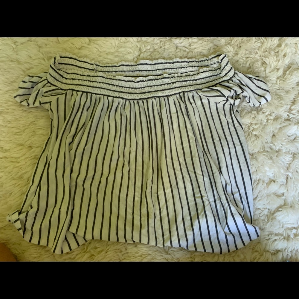White and grey striped off the shoulder top